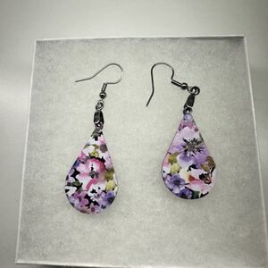 Floral Teardrop Earrings custom laser engraved acrylic dangle earrings